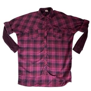 SPLENDID‎ Purple Plaid Button Down Shirt with Thermal Sleeves Longline